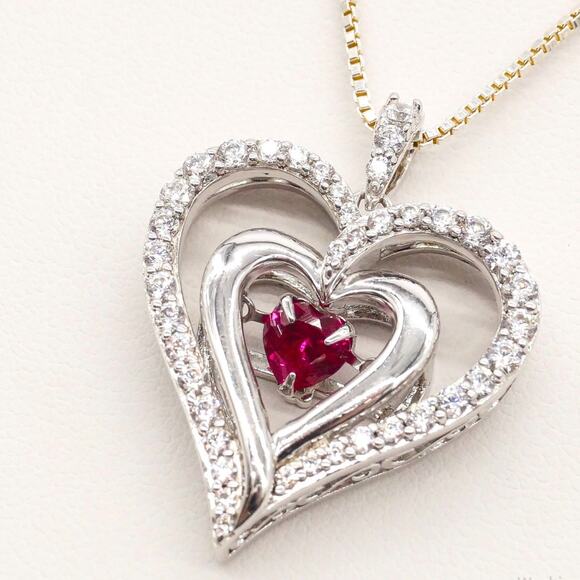Hearts in Motion Cubic Zirconia Halo 925 Pendant - Picture 1 of 7